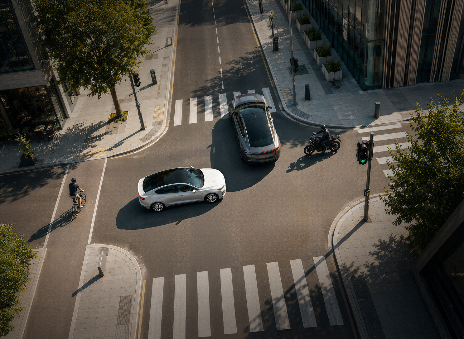 Traffic moving through a complex road junction