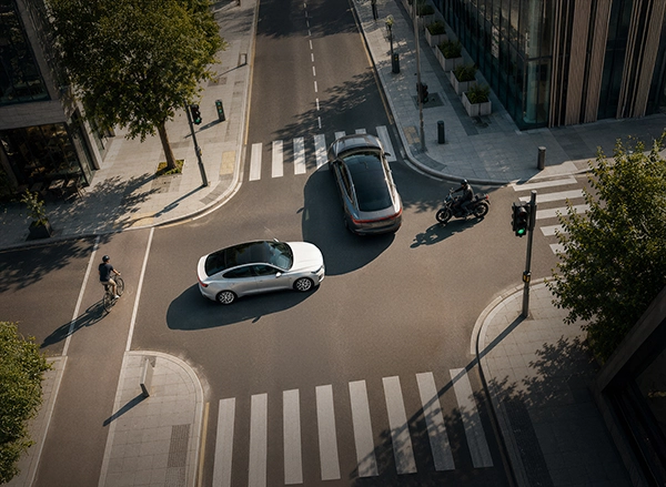Traffic moving through a complex road junction